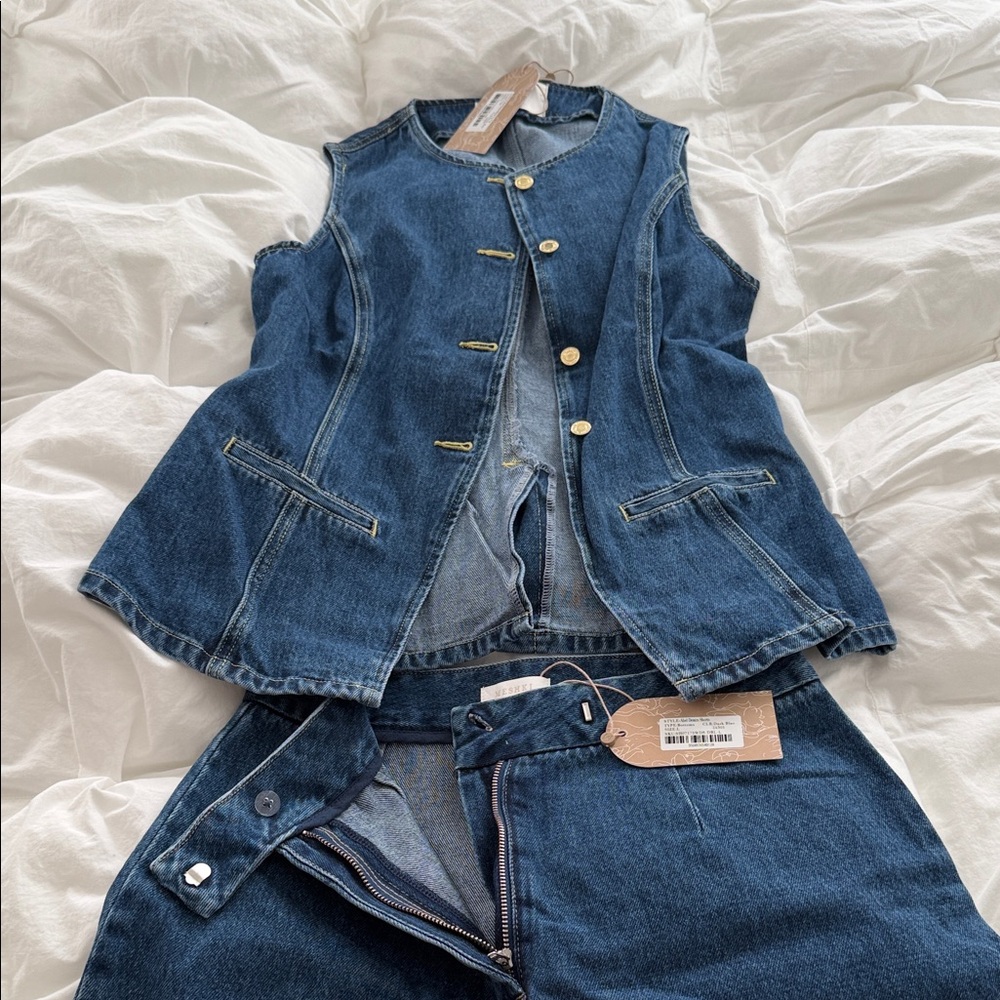 Meshki Denim Vest & Shorts Set -  Blue Jean Two-Piece size L